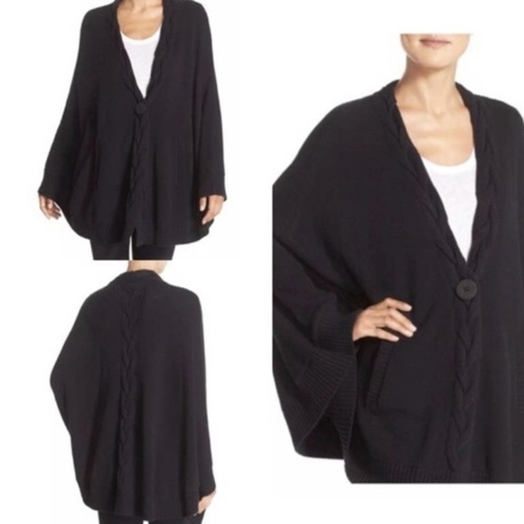 UGG Anjeline Pullover Herringbone Knit Cape Poncho Black XS/S - Picture 2 of 11
